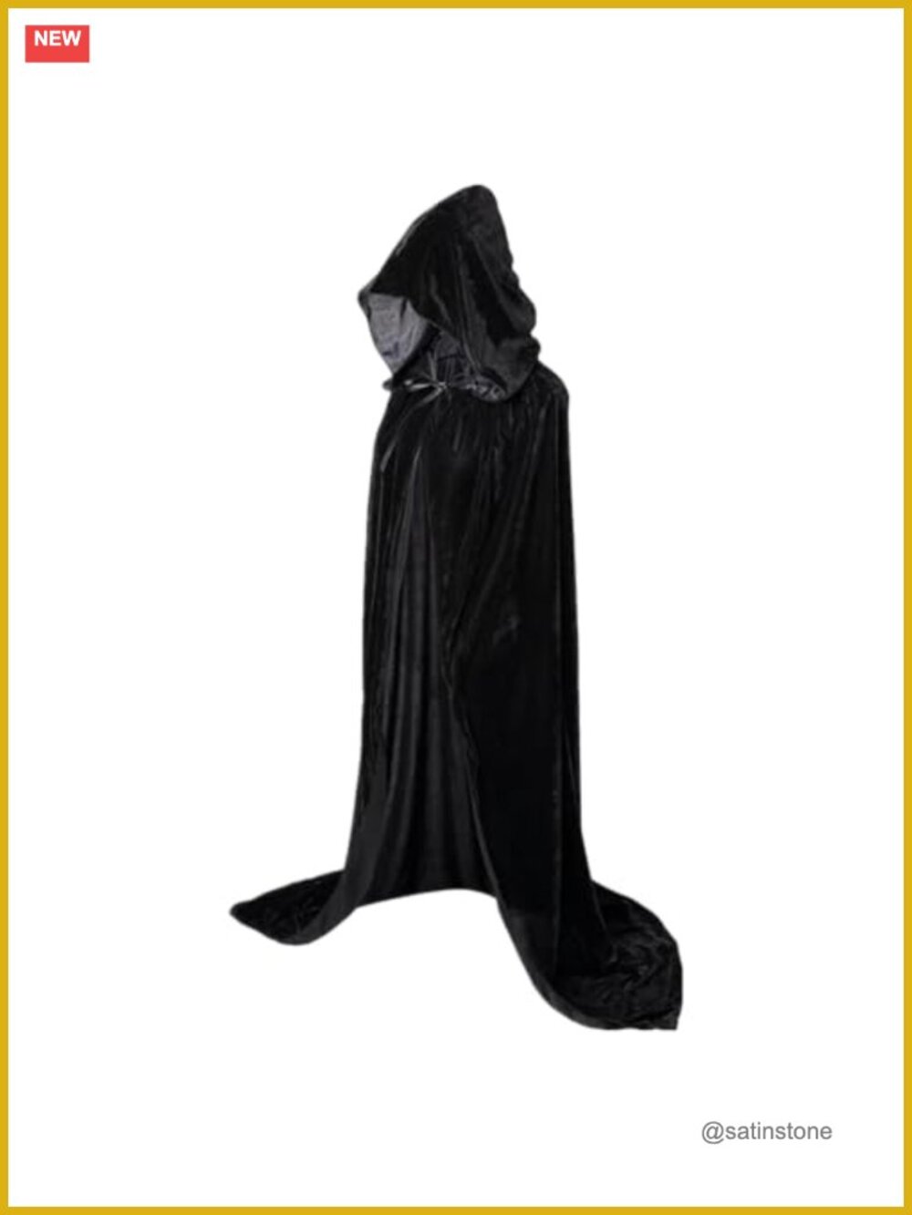 Black Velvet Hooded Cloak Wizard Vampire Cape Halloween Cosplay